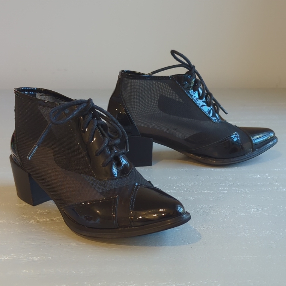 All‎ Black Lace-Up Boots Mesh Heeled size 36